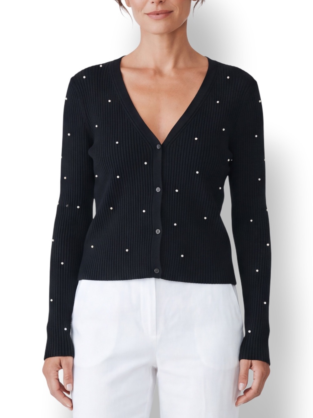 4/$20 H&M Black Rhinestone Ribbed Cardigan XL V Neck Button Front Sweater